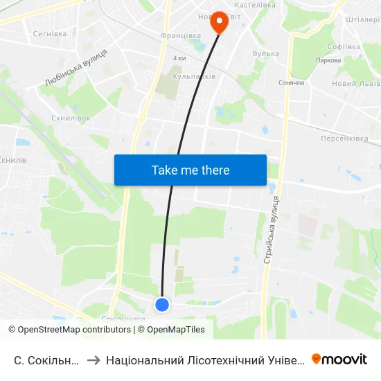 С. Сокільники to Національний Лісотехнічний Університет map