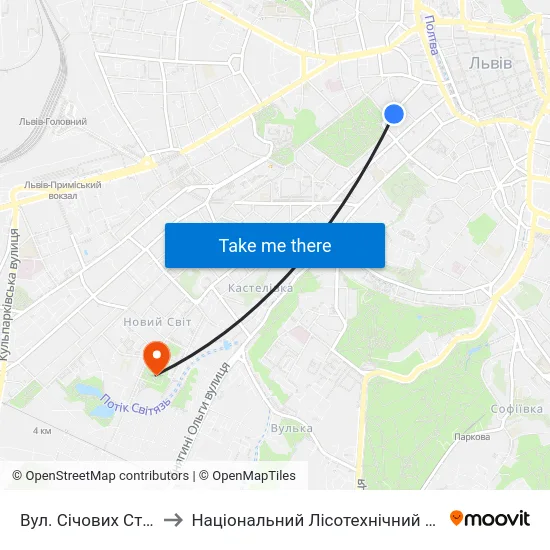 Вул. Січових Стрільців to Національний Лісотехнічний Університет map