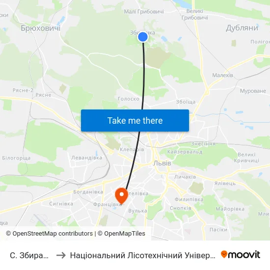 С. Збиранка to Національний Лісотехнічний Університет map