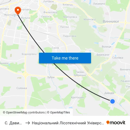 С. Давидів to Національний Лісотехнічний Університет map