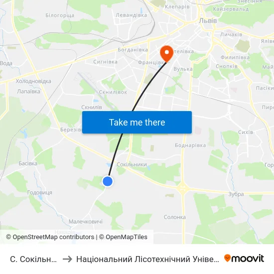 С. Сокільники to Національний Лісотехнічний Університет map