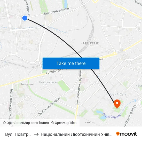 Вул. Повітряна to Національний Лісотехнічний Університет map