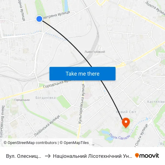Вул. Олесницького to Національний Лісотехнічний Університет map