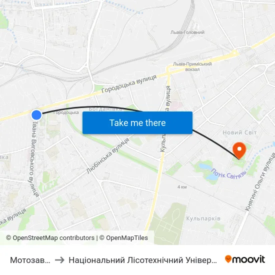 Мотозавод to Національний Лісотехнічний Університет map