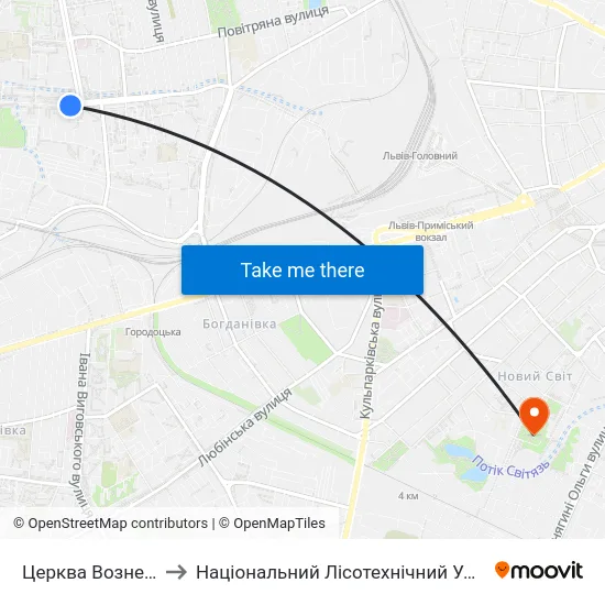 Церква Вознесіння to Національний Лісотехнічний Університет map