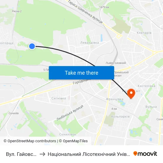 Вул. Гайовської to Національний Лісотехнічний Університет map