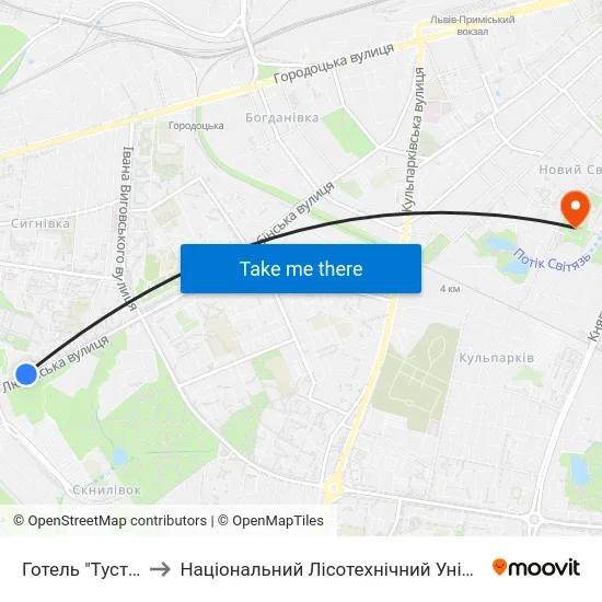 Готель "Тустань" to Національний Лісотехнічний Університет map