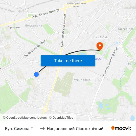 Вул. Симона Петлюри to Національний Лісотехнічний Університет map
