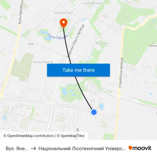 Вул. Янева to Національний Лісотехнічний Університет map