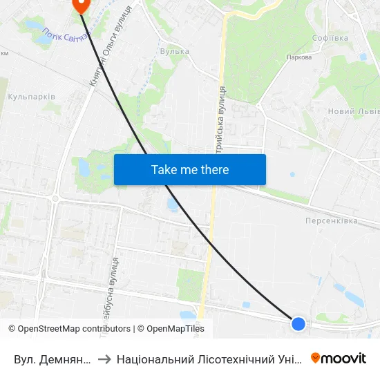 Вул. Демнянська to Національний Лісотехнічний Університет map
