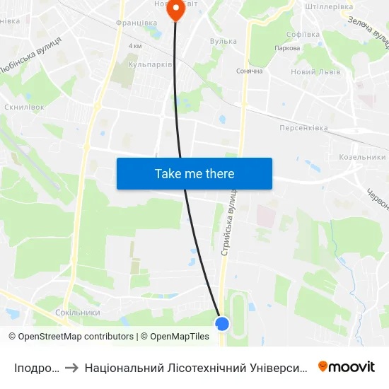 Іподром to Національний Лісотехнічний Університет map
