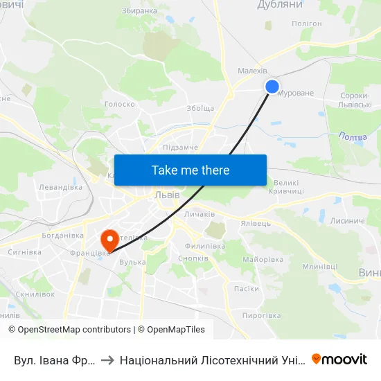 Вул. Івана Франка to Національний Лісотехнічний Університет map