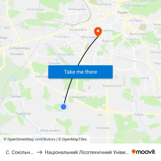 С. Сокільники to Національний Лісотехнічний Університет map