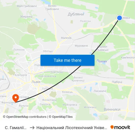 С. Гамаліївка to Національний Лісотехнічний Університет map
