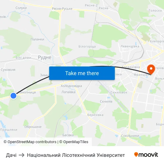 Дачі to Національний Лісотехнічний Університет map