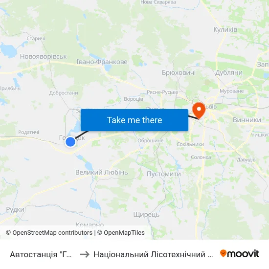 Автостанція "Городок" to Національний Лісотехнічний Університет map