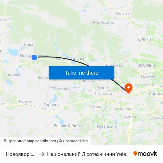 Новояворівськ to Національний Лісотехнічний Університет map