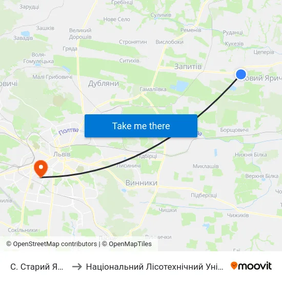 С. Старий Яричів to Національний Лісотехнічний Університет map
