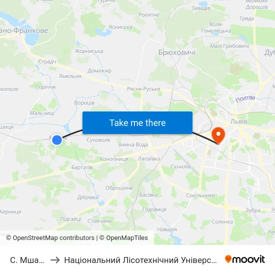 С. Мшана to Національний Лісотехнічний Університет map