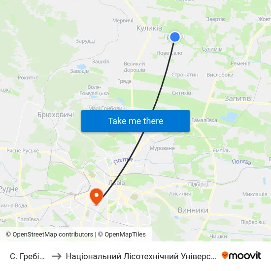 С. Гребінці to Національний Лісотехнічний Університет map