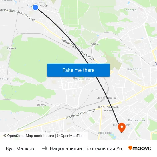 Вул. Малковицька to Національний Лісотехнічний Університет map