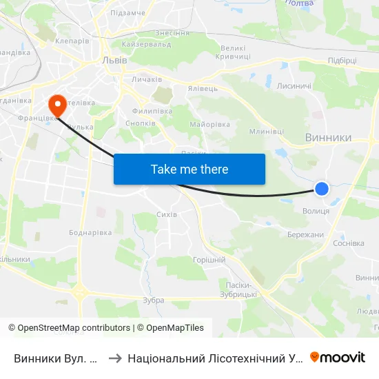Винники Вул. Забава to Національний Лісотехнічний Університет map