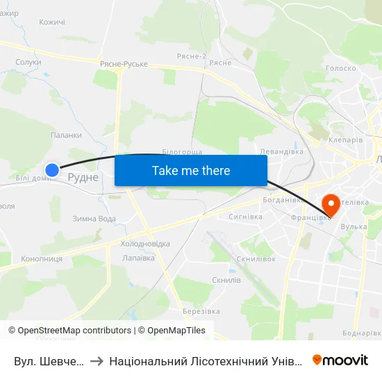 Вул. Шевченка to Національний Лісотехнічний Університет map