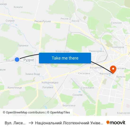 Вул. Лисенка to Національний Лісотехнічний Університет map