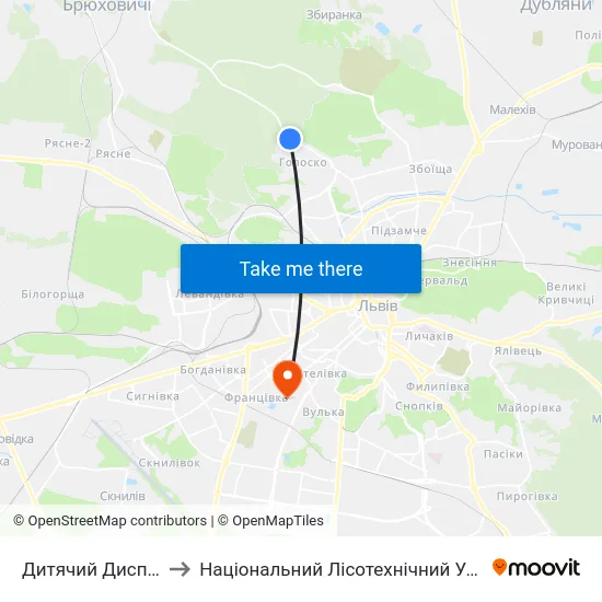 Дитячий Диспансер to Національний Лісотехнічний Університет map
