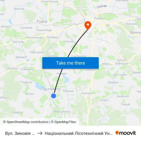 Вул. Зиновія Бабія to Національний Лісотехнічний Університет map