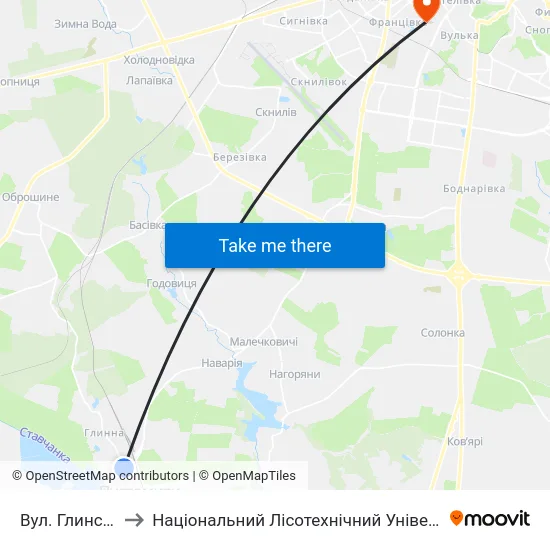 Вул. Глинська to Національний Лісотехнічний Університет map