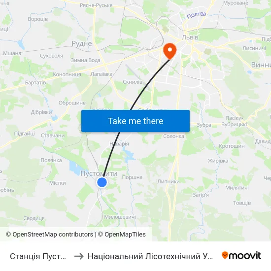 Станція Пустомити to Національний Лісотехнічний Університет map