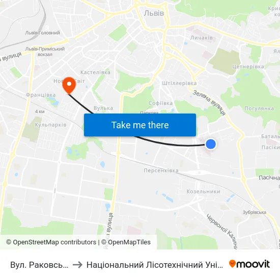 Вул. Раковського to Національний Лісотехнічний Університет map