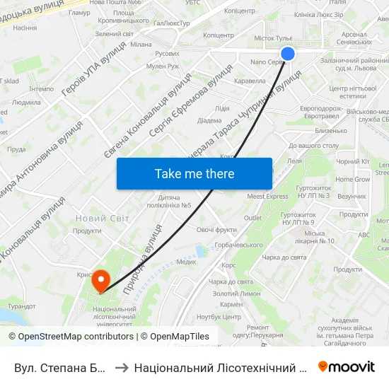 Вул. Степана Бандери to Національний Лісотехнічний Університет map