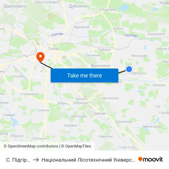 С. Підгірне to Національний Лісотехнічний Університет map