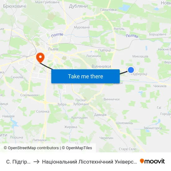 С. Підгірне to Національний Лісотехнічний Університет map