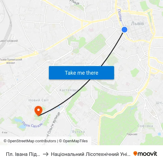 Пл. Івана Підкови to Національний Лісотехнічний Університет map