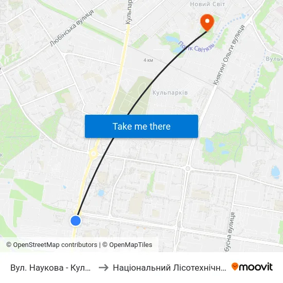Вул. Наукова - Кульпарківська to Національний Лісотехнічний Університет map