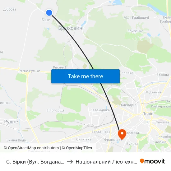 С. Бірки (Вул. Богдана Хмельницького) to Національний Лісотехнічний Університет map