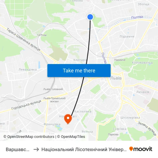 Варшавська to Національний Лісотехнічний Університет map