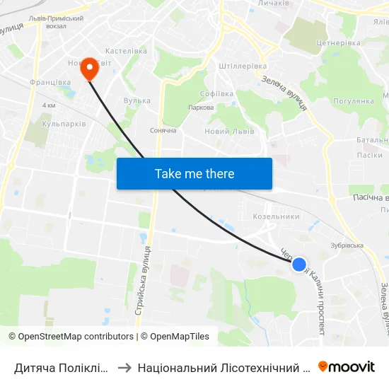 Дитяча Поліклініка №4 to Національний Лісотехнічний Університет map