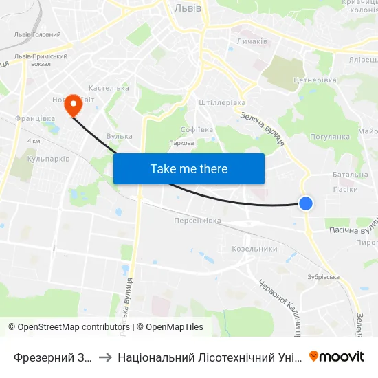 Фрезерний Завод to Національний Лісотехнічний Університет map