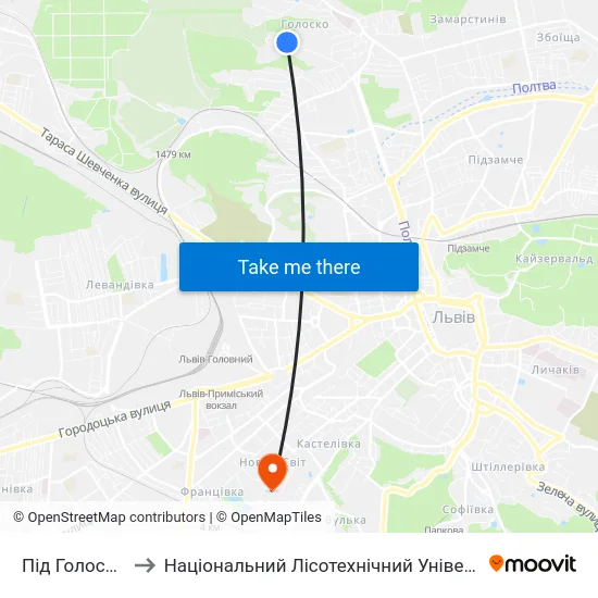 Під Голоском to Національний Лісотехнічний Університет map