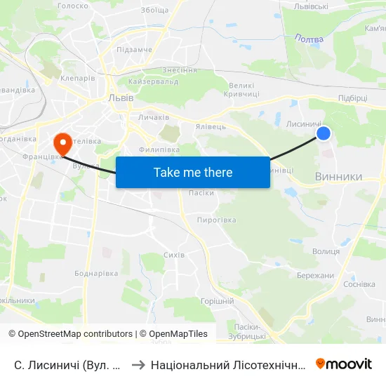 С. Лисиничі (Вул. Полуботка) to Національний Лісотехнічний Університет map