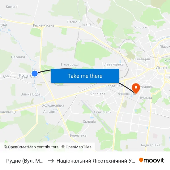 Рудне (Вул. Мазепи) to Національний Лісотехнічний Університет map