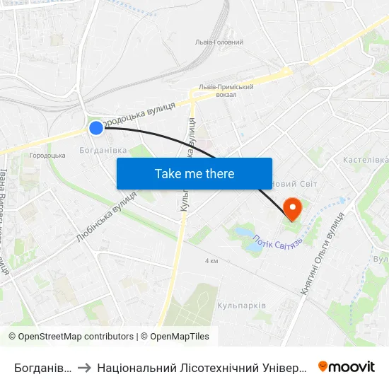 Богданівка to Національний Лісотехнічний Університет map