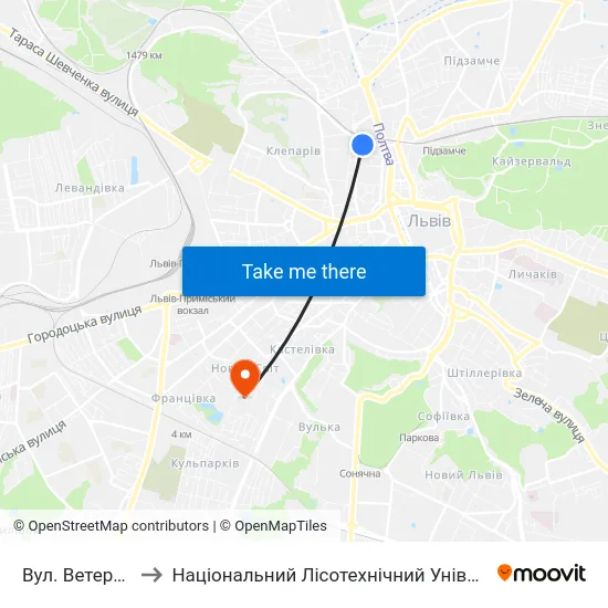 Вул. Ветеранів to Національний Лісотехнічний Університет map
