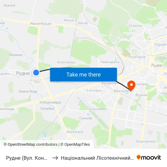 Рудне (Вул. Коновальця) to Національний Лісотехнічний Університет map