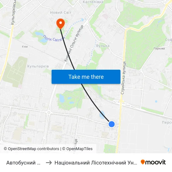 Автобусний Завод to Національний Лісотехнічний Університет map