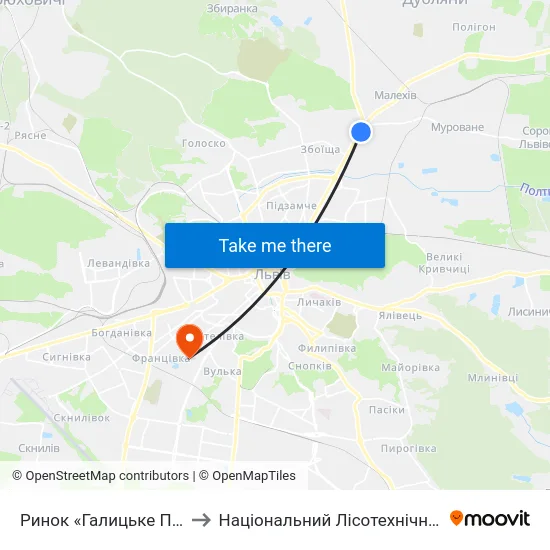Ринок «Галицьке Перехрестя» to Національний Лісотехнічний Університет map